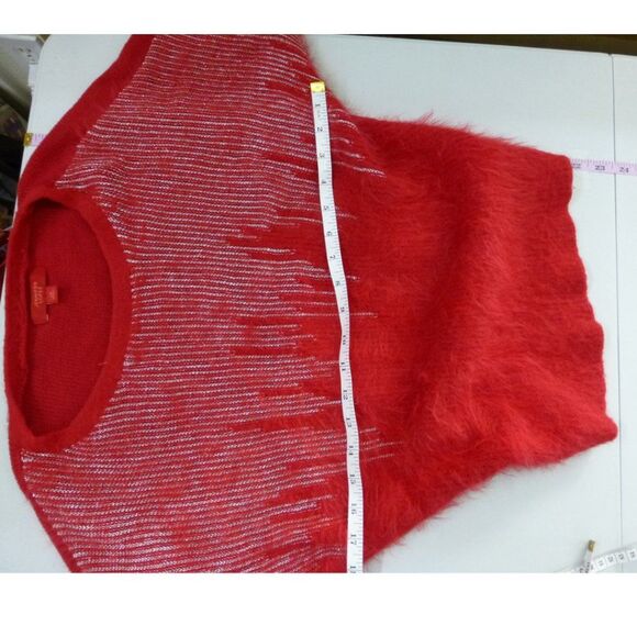 Jennifer Lopez Red and Metalic Silver Fuzzy Sweater - Picture 8 of 10